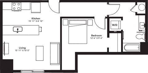 a blueprint of a floor plan with a bedroom and a living room